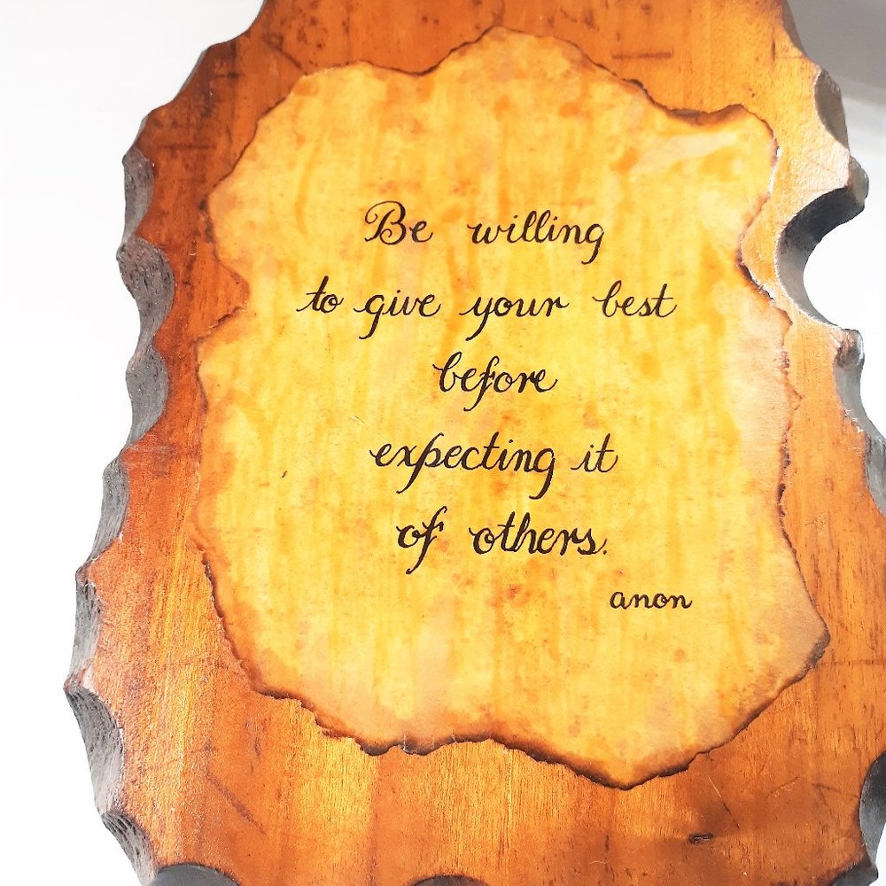 VINTAGE WOOD PLAQUE ART-HANDCRAFTED